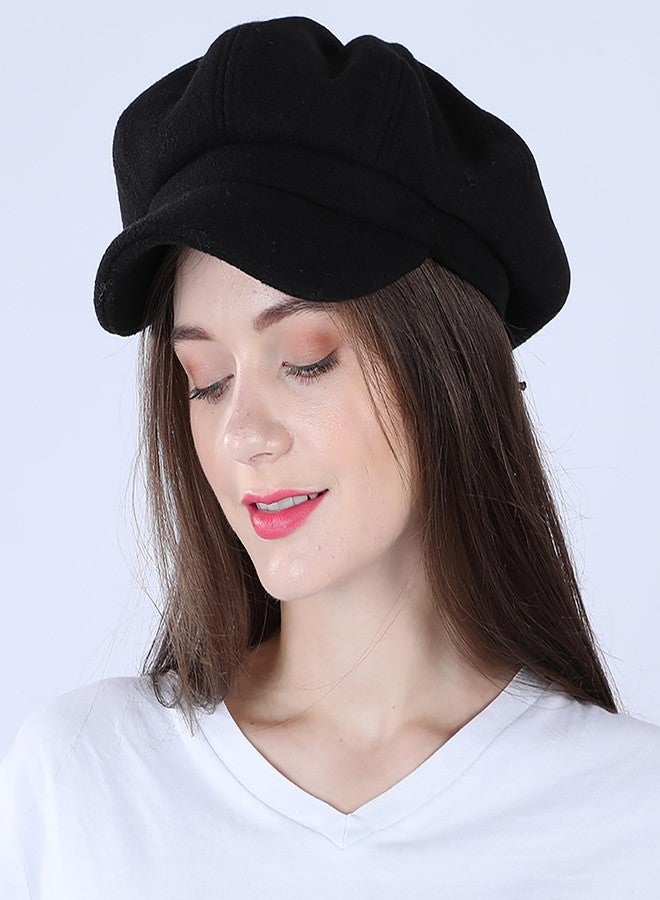 CaySep Womens-Newsboy-Octagonal-Beret-Hats Vintage 8 Panels Cabbie Cap Outdoor Cabbie Painter Driver Cap for Girls Teens Black - Image 3